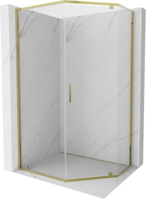 Mexen Exo cabine de douche pentagonale battante 100 x 80 cm, transparente, or - 812-100-080-50-00