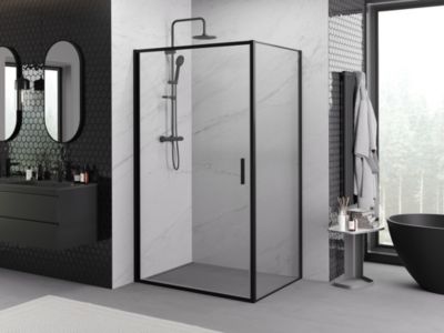 Mexen Exo cabine de douche pivotante 75 x 85 cm, transparente, noire - 817-075-085-70-00