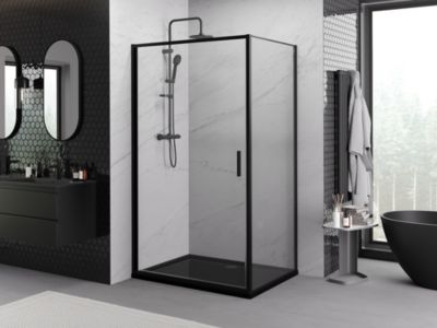Mexen Exo cabine de douche pivotante 75 x 85 cm, transparente, noire - 817-075-085-70-00