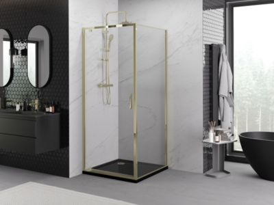 Mexen Exo cabine de douche pivotante 95 x 95 cm, transparent, or - 8181-095-095-50-00