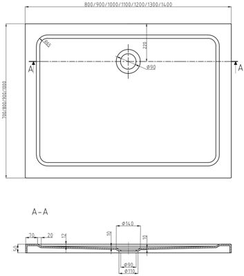 Mexen Flat receveur de douche rectangulaire slim 110 x 90 cm, blanc, siphon chromé - 40109011