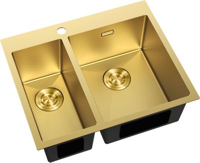 Mexen Flexo évier en acier inoxydable 1,5 cuves 610 x 510 mm, doré - 6446611500-55