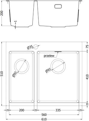 Mexen Flexo évier en acier inoxydable 1,5 cuves 610 x 510 mm, doré - 6446611500-55