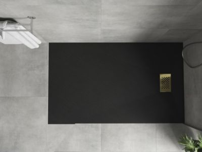Mexen Hugo receveur de douche rectangulaire SMC 150 x 80 cm, noir, cache doré - 42708015-G