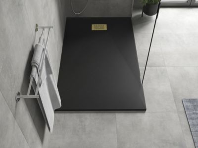 Mexen Hugo receveur de douche rectangulaire SMC 150 x 80 cm, noir, cache doré - 42708015-G