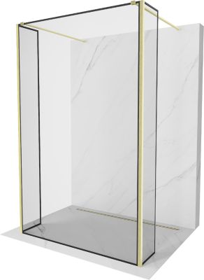 Mexen Kioto cloison de douche autoportante 100 x 30 x 30 cm, cadre noir, doré brossé - 800-100-030-222-55-70-030