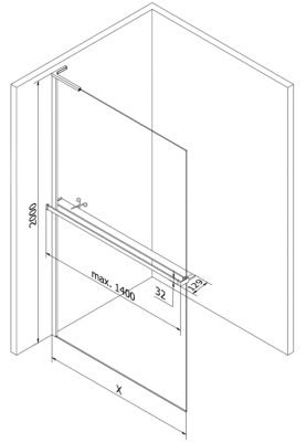 Mexen Kioto+ L cloison de douche avec étagère Walk-in 90 x 200 cm, givre, nickel brossé - 800-090-123-97-30