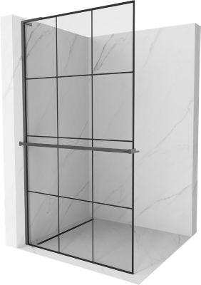 Mexen Kioto+ L paroi de douche avec étagère Walk-in 110 x 200 cm, grille noire, gun gray brossé - 800-110-123-66-77