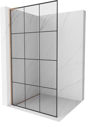 Mexen Kioto L paroi de douche Walk-in 100 x 200 cm, grille noire, cuivre brossé - 800-100-103-65-77