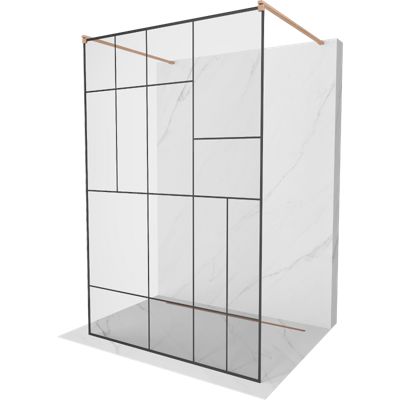 Mexen Kioto paroi de douche autoportante 130 x 200 cm, motif noir 8 mm, cuivre brossé - 800-130-002-65-78