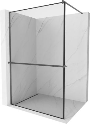 Mexen Kioto+ paroi de douche avec étagère Walk-in 120 x 200 cm, cadre noir, gun gray brossé - 800-120-121-66-70