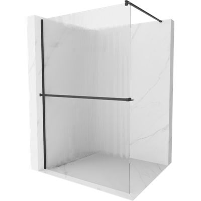 Mexen Kioto+ paroi de douche avec étagère Walk-in 140 x 200 cm, rayures, noire - 800-140-121-70-09