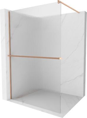 Mexen Kioto+ paroi de douche avec étagère Walk-in 90 x 200 cm, rayures, cuivre brossé - 800-090-121-65-09
