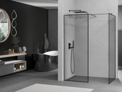 Mexen Kioto paroi de douche Walk-in 120 x 120 cm, cadre noir, gris canon brossé - 800-120-202-66-70-120