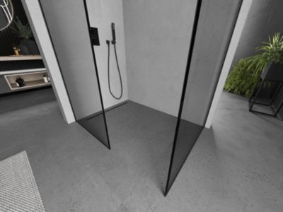 Mexen Kioto paroi de douche Walk-in 120 x 120 cm, cadre noir, gris canon brossé - 800-120-202-66-70-120