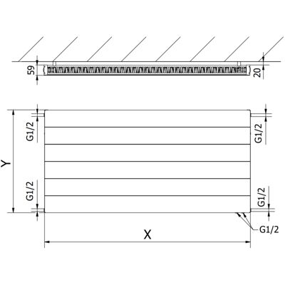 Mexen Line CVL11 radiateur à plaques 500 x 1800 , raccordement inférieur, 1228 W, blanc - W611L-050-180-00