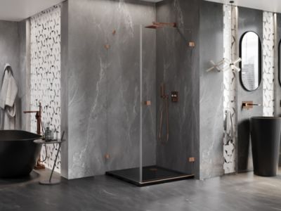 Mexen Lunar-B cabine de douche à charnière droite 90 x 90 cm, transparent, cuivre brossé - 832-090-090-65-00-P