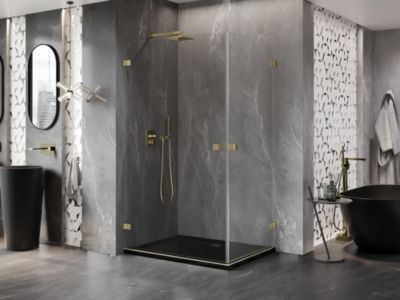 Mexen Lunar-B Duo cabine de douche pivotante 90 x 75 cm, transparent, or brossé - 832-090L-075P-55-00