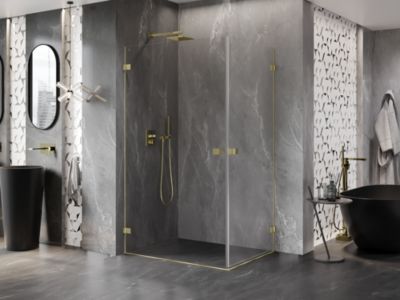 Mexen Lunar-B Duo cabine de douche pivotante 90 x 75 cm, transparent, or brossé - 832-090L-075P-55-00