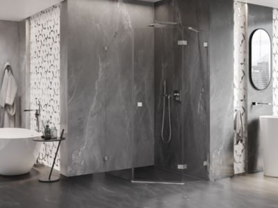 Mexen Lunar cabine de douche pentagonale pivotante droite 80 x 90 cm, transparent, nickel brossé - 831-080P-090L-97-00-P