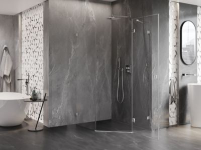 Mexen Lunar cabine de douche pentagonale pivotante droite 80 x 90 cm, transparent, nickel brossé - 831-080P-090L-97-00-P