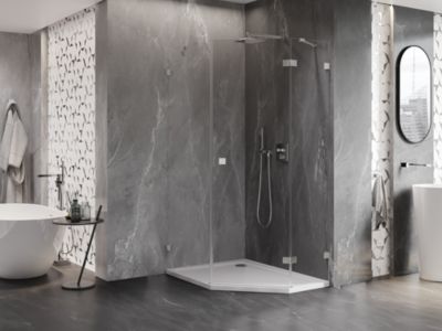 Mexen Lunar cabine de douche pentagonale pivotante droite 80 x 90 cm, transparent, nickel brossé - 831-080P-090L-97-00-P