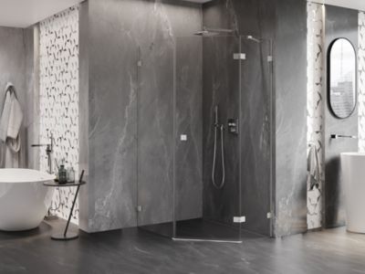 Mexen Lunar cabine de douche pentagonale pivotante droite 80 x 90 cm, transparent, nickel brossé - 831-080P-090L-97-00-P