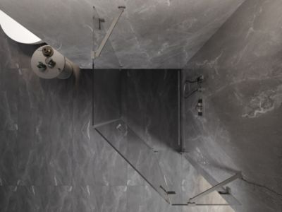 Mexen Lunar cabine de douche pentagonale pivotante droite 80 x 90 cm, transparent, nickel brossé - 831-080P-090L-97-00-P