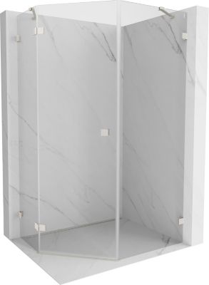 Mexen Lunar cabine de douche pentagonale pivotante gauche 90 x 100 cm, transparent, nickel brossé - 831-090L-100P-97-00-L