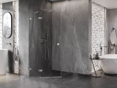 Mexen Lunar cabine de douche pentagonale pivotante gauche 90 x 100 cm, transparent, nickel brossé - 831-090L-100P-97-00-L
