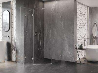 Mexen Lunar cabine de douche pentagonale pivotante gauche 90 x 100 cm, transparent, nickel brossé - 831-090L-100P-97-00-L