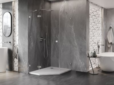 Mexen Lunar cabine de douche pentagonale pivotante gauche 90 x 100 cm, transparent, nickel brossé - 831-090L-100P-97-00-L