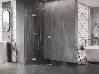 Mexen Lunar cabine de douche pentagonale pivotante gauche 90 x 100 cm, transparent, nickel brossé - 831-090L-100P-97-00-L