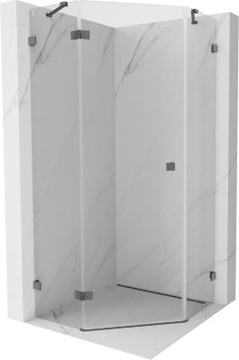 Mexen Lunar cabine de douche pentagonale pivotante gauche 90 x 90 cm, transparent, gris canon brossé - 831-090L-090P-66-00-L