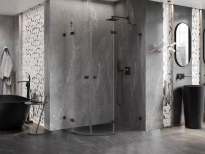 Mexen Lunar cabine de douche semi-circulaire pivotante droite 90 x 70 cm, transparent, noir - 833-090P-070L-70-00