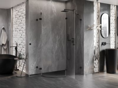 Mexen Lunar cabine de douche semi-circulaire pivotante droite 90 x 70 cm, transparent, noir - 833-090P-070L-70-00