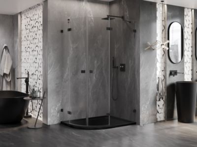 Mexen Lunar cabine de douche semi-circulaire pivotante droite 90 x 70 cm, transparent, noir - 833-090P-070L-70-00