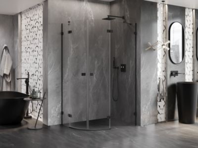 Mexen Lunar cabine de douche semi-circulaire pivotante droite 90 x 70 cm, transparent, noir - 833-090P-070L-70-00