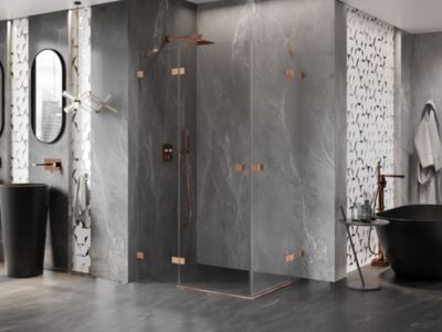Mexen Lunar Duo cabine de douche pivotante gauche 80 x 75 cm, transparent, cuivre brossé - 834-080L-075P-65-00