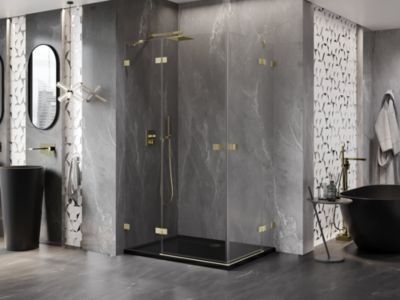 Mexen Lunar Duo cabine de douche pivotante gauche 85 x 80 cm, transparent, or brossé - 834-085L-080P-55-00
