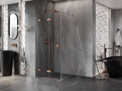 Mexen Lunar-F cabine de douche pliante gauche 90 x 90 cm, transparent, cuivre brossé- 836-090-090-65-00-L