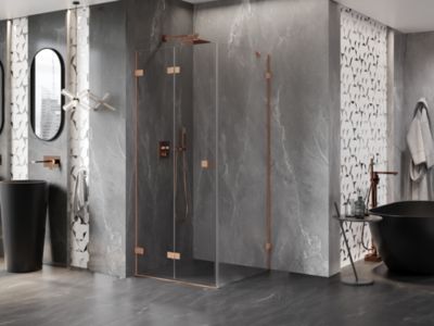 Mexen Lunar-F cabine de douche pliante gauche 90 x 90 cm, transparent, cuivre brossé- 836-090-090-65-00-L
