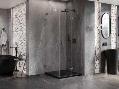 Mexen Lunar-F L cabine de douche pliante droite 80 x 80 cm, transparent, gris pistolet brossé - 836L-080-080-66-00-P