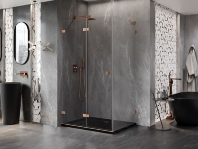 Mexen Lunar-F L cabine de douche pliante gauche 95 x 80 cm, transparent, cuivre brossé - 836L-095-080-65-00-L