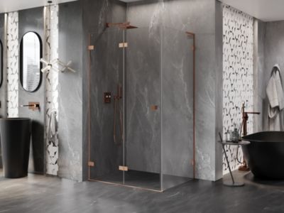 Mexen Lunar-F L cabine de douche pliante gauche 95 x 80 cm, transparent, cuivre brossé - 836L-095-080-65-00-L