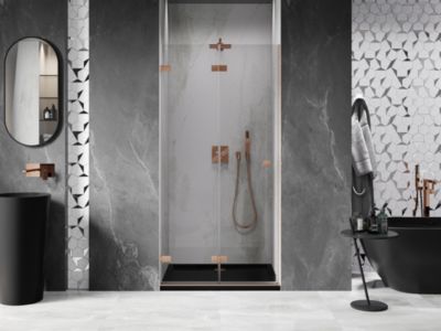 Mexen Lunar-F porte de douche pliante gauche 55 cm, transparent, cuivre brossé - 836-055-000-65-00-L