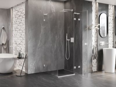 Mexen Lunar L cabine de douche battante droite 90 x 90 cm, transparent, blanc - 834L-090-090-20-00-P