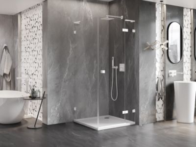 Mexen Lunar L cabine de douche battante droite 90 x 90 cm, transparent, blanc - 834L-090-090-20-00-P