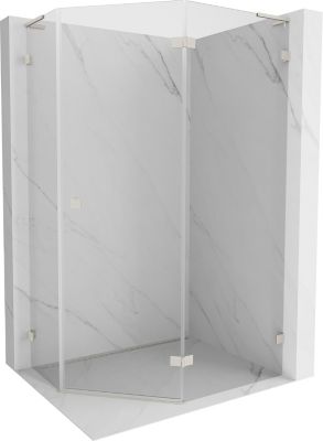 Mexen Lunar L cabine de douche pentagonale pivotante droite 90 x 80 cm, transparent, nickel brossé - 831L-090P-080L-97-00-P