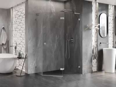 Mexen Lunar L cabine de douche pentagonale pivotante droite 90 x 80 cm, transparent, nickel brossé - 831L-090P-080L-97-00-P